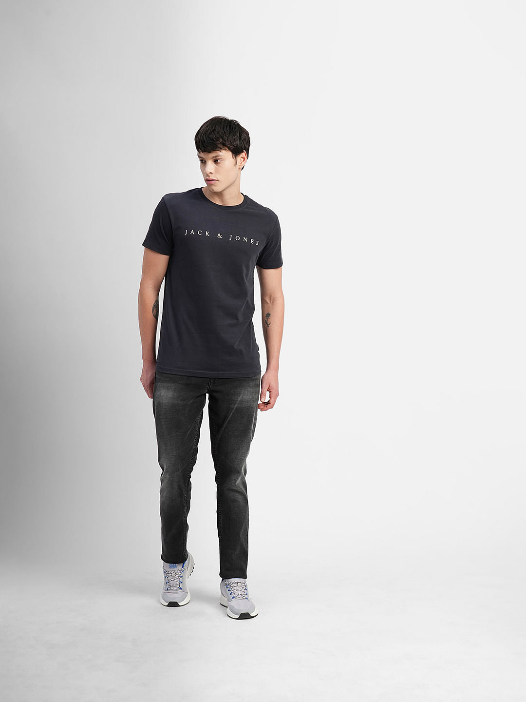 Black Logo Text Print Crew Neck T-shirt