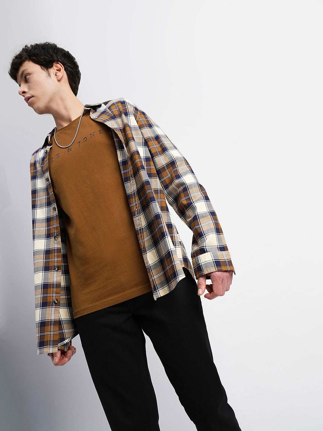 Brown Logo Text Print Crew Neck T-shirt - S