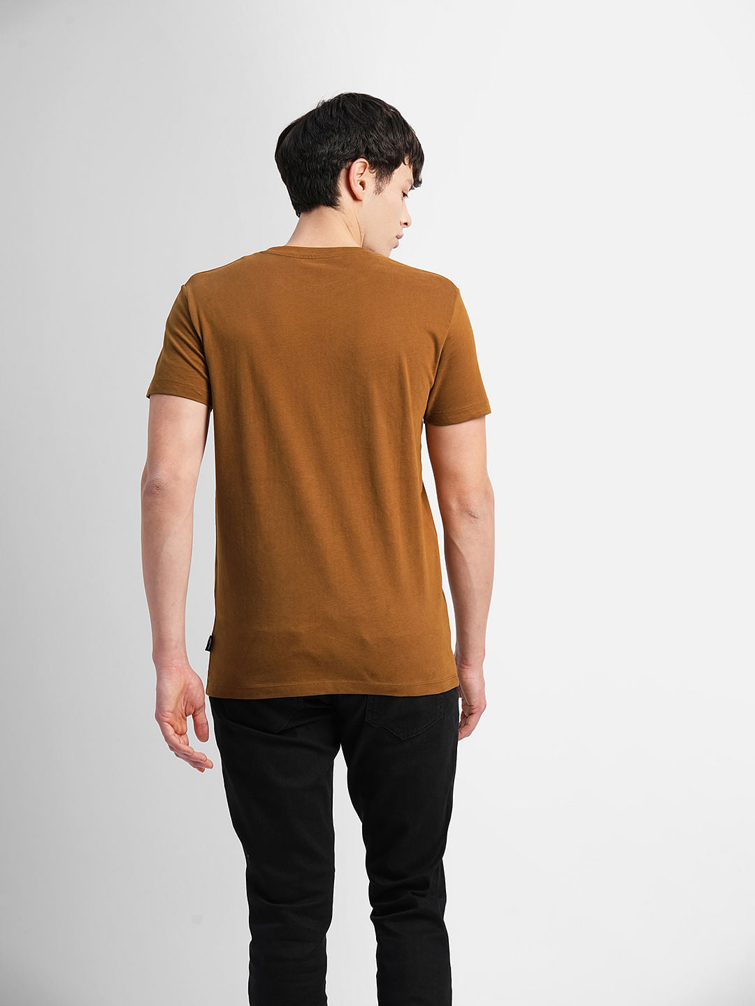 Brown Logo Text Print Crew Neck T-shirt