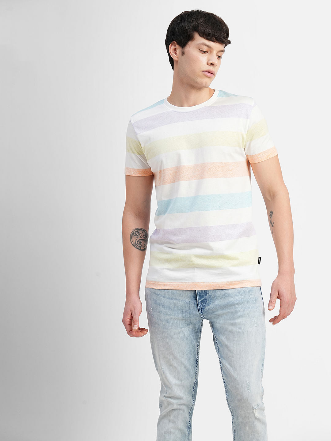 Purple Colourblocked Crew Neck T-shirt