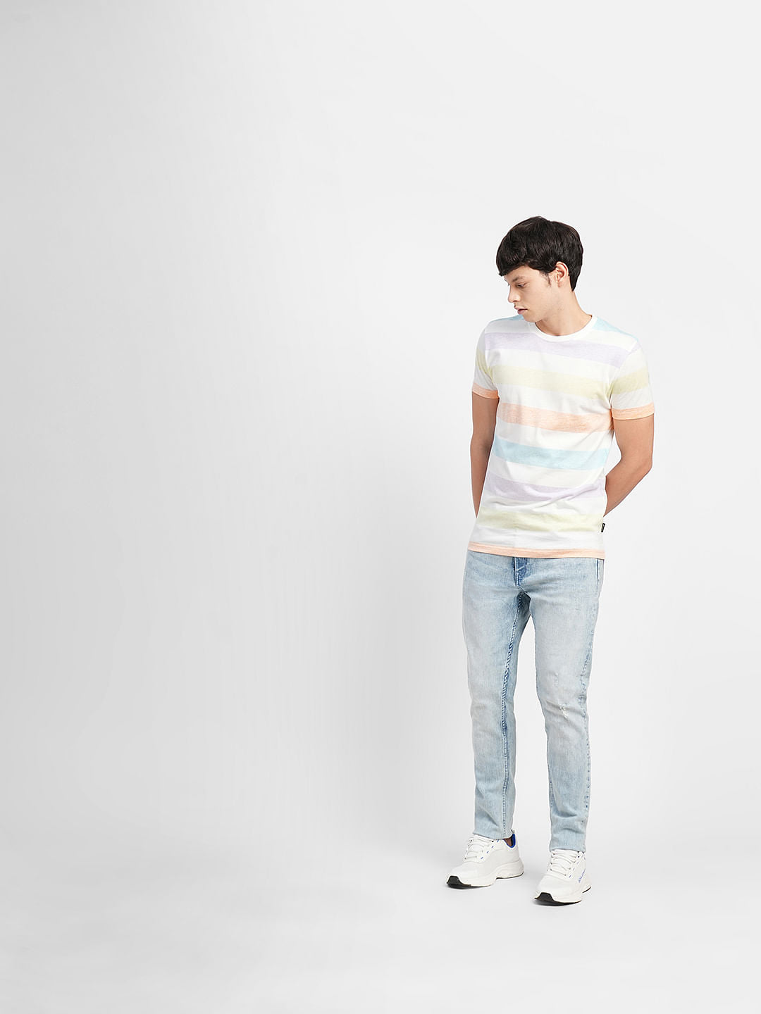 Purple Colourblocked Crew Neck T-shirt