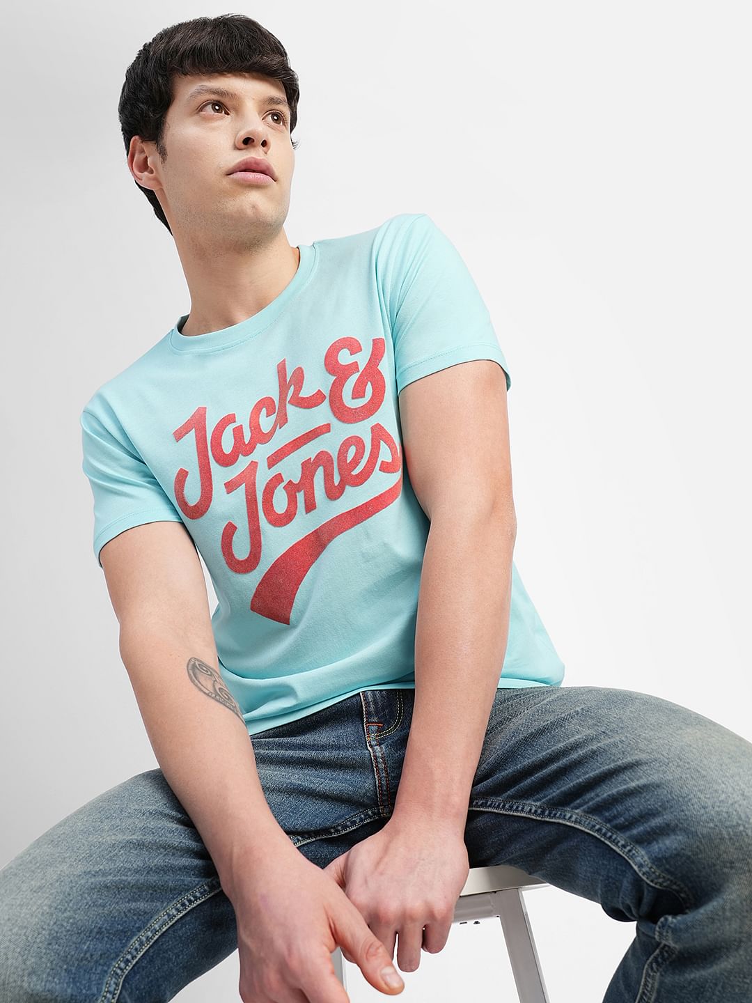 Blue Logo Print Crew Neck T-shirt - S