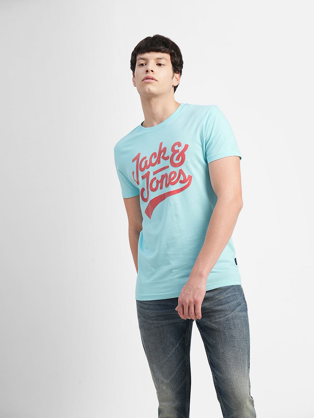 Blue Logo Print Crew Neck T-shirt