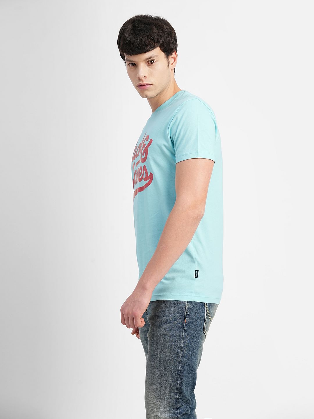Blue Logo Print Crew Neck T-shirt