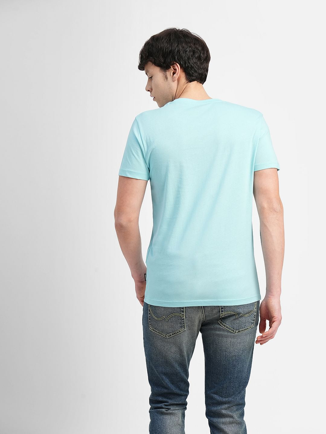 Blue Logo Print Crew Neck T-shirt