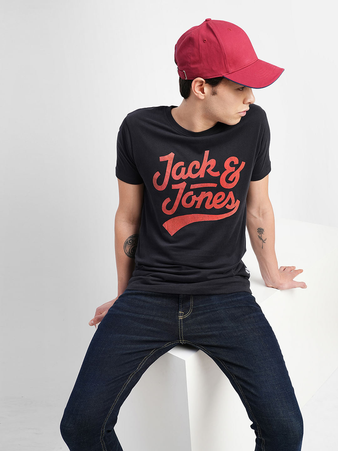 Black Logo Print Crew Neck T-shirt - S