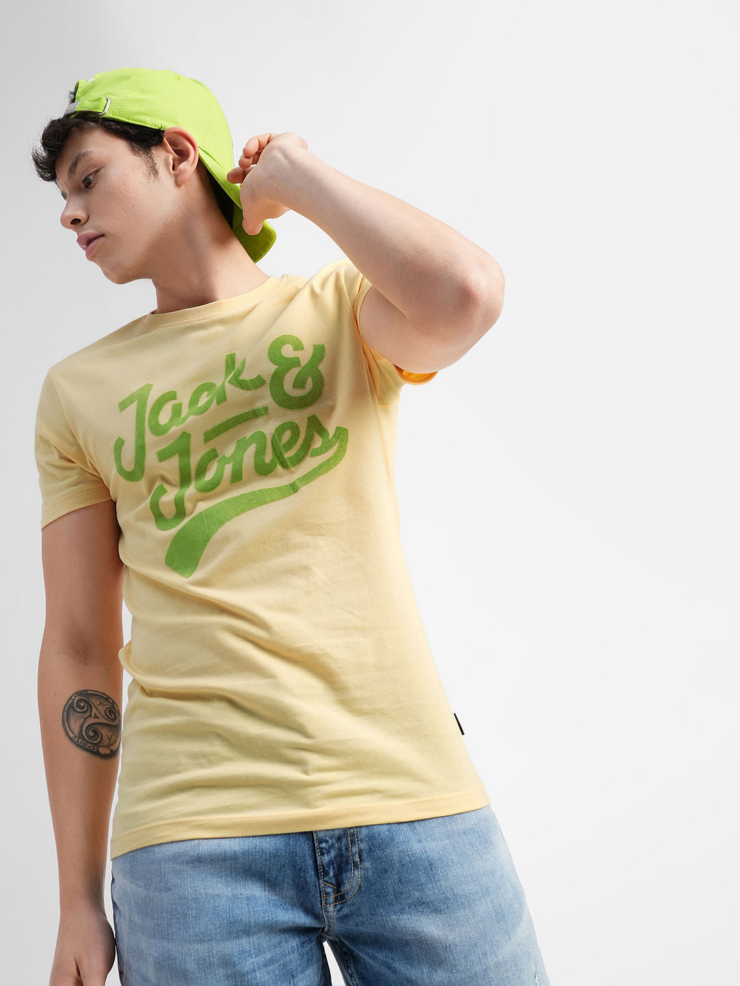 Yellow Logo Print Crew Neck T-shirt