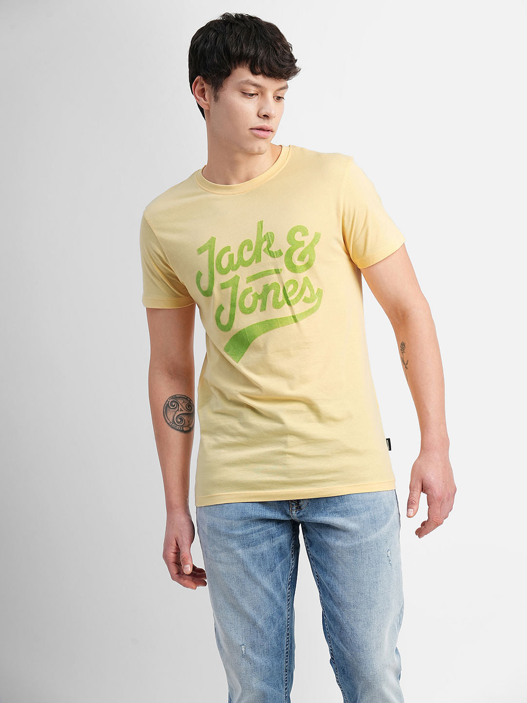 Yellow Logo Print Crew Neck T-shirt