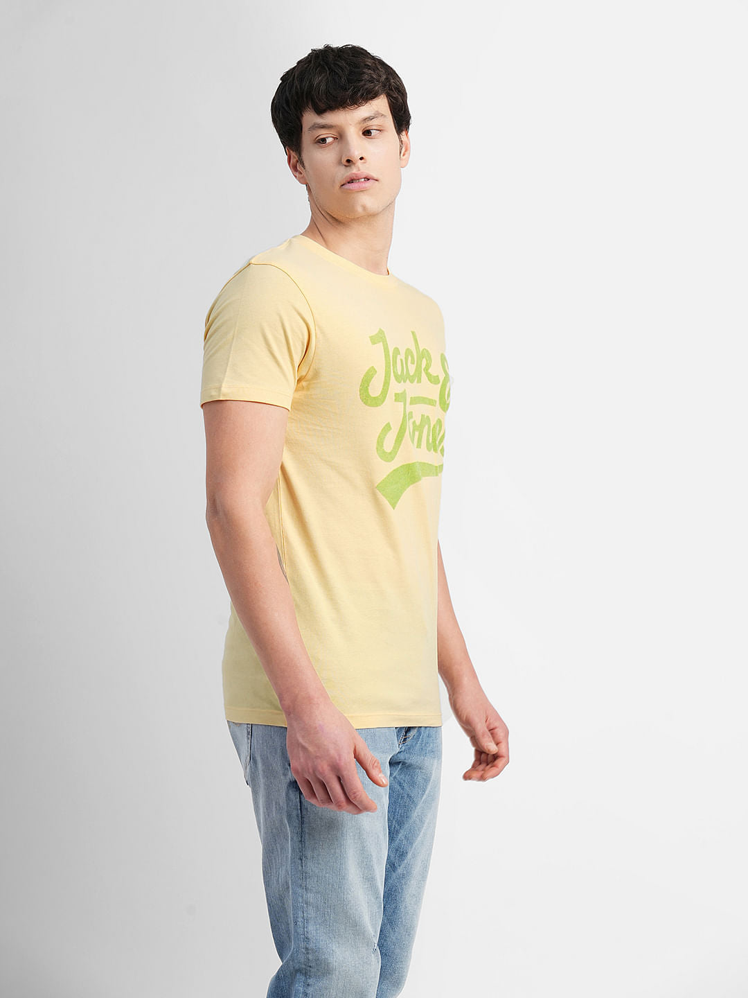 Yellow Logo Print Crew Neck T-shirt