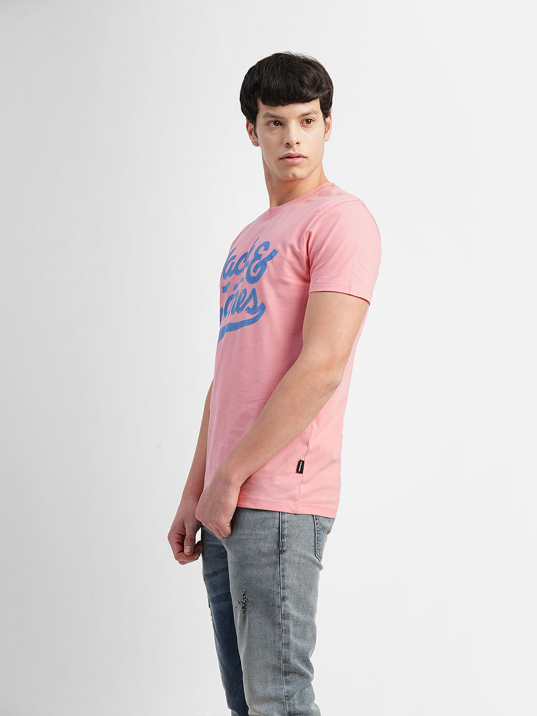 Pink Logo Print Crew Neck T-shirt