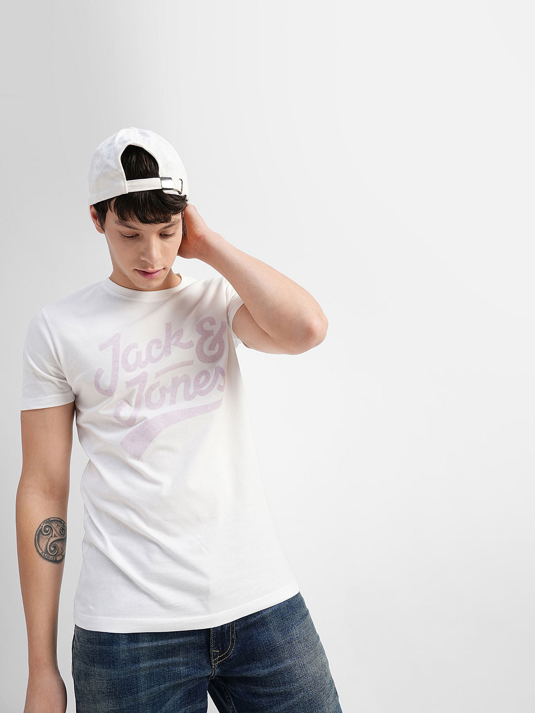 White Logo Print Crew Neck T-shirt - S