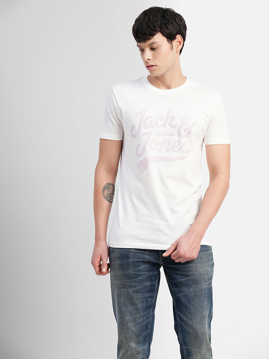 White Logo Print Crew Neck T-shirt