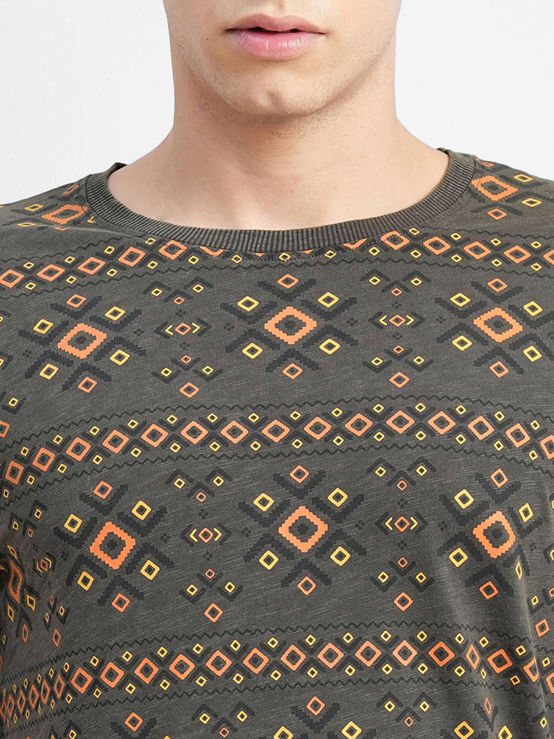 Grey Abstract Print Crew Neck T-shirt