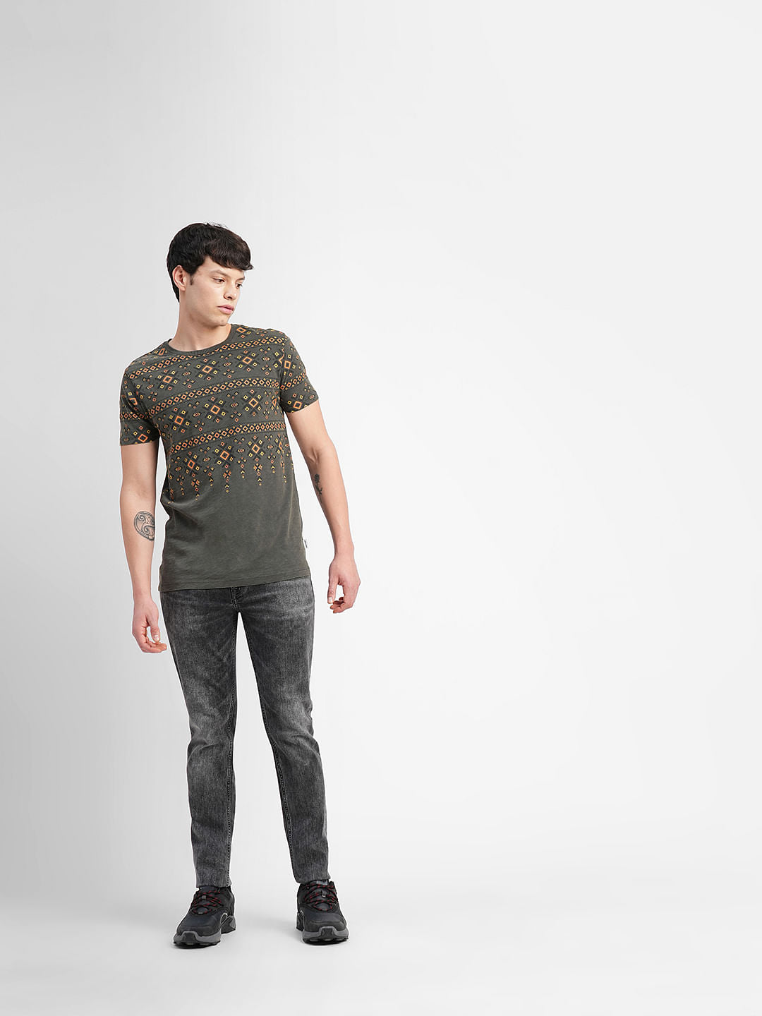 Grey Abstract Print Crew Neck T-shirt