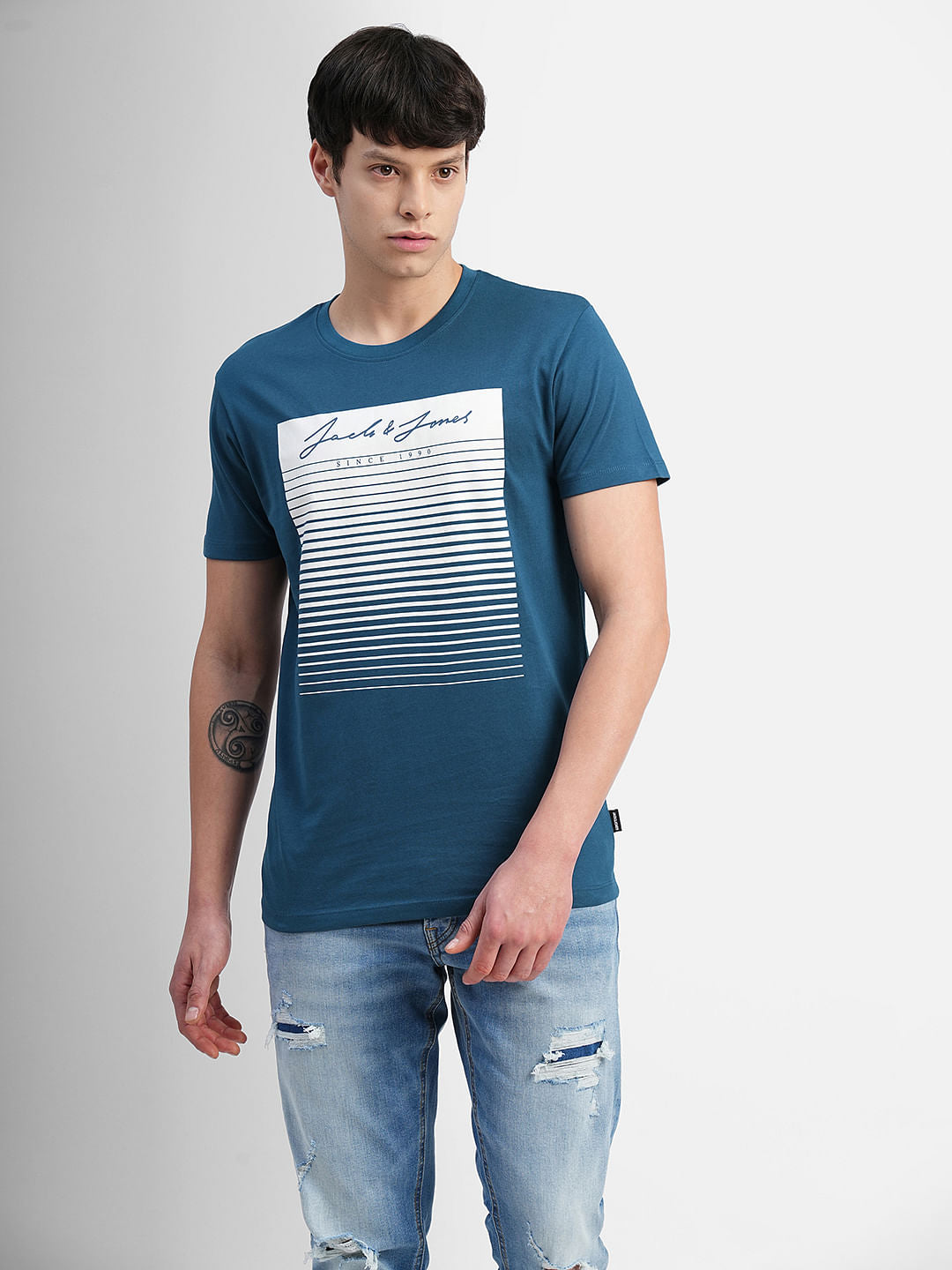 Blue Graphic Print Crew Neck T-shirt