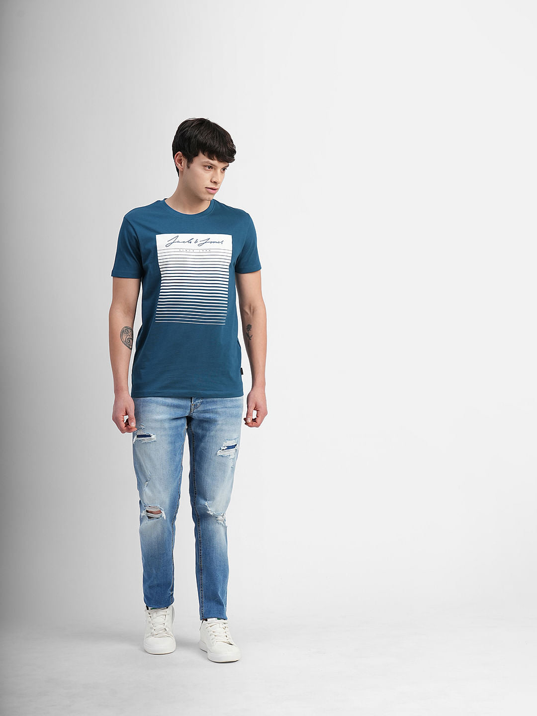 Blue Graphic Print Crew Neck T-shirt