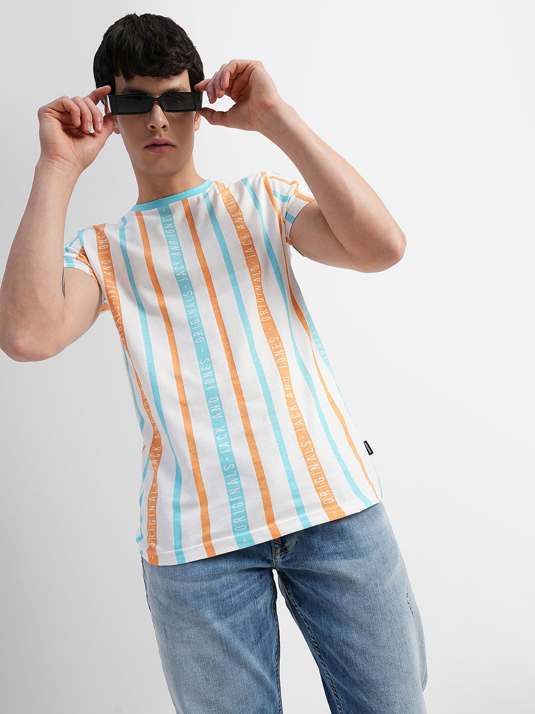 Brown Striped Crew Neck T-shirt - S
