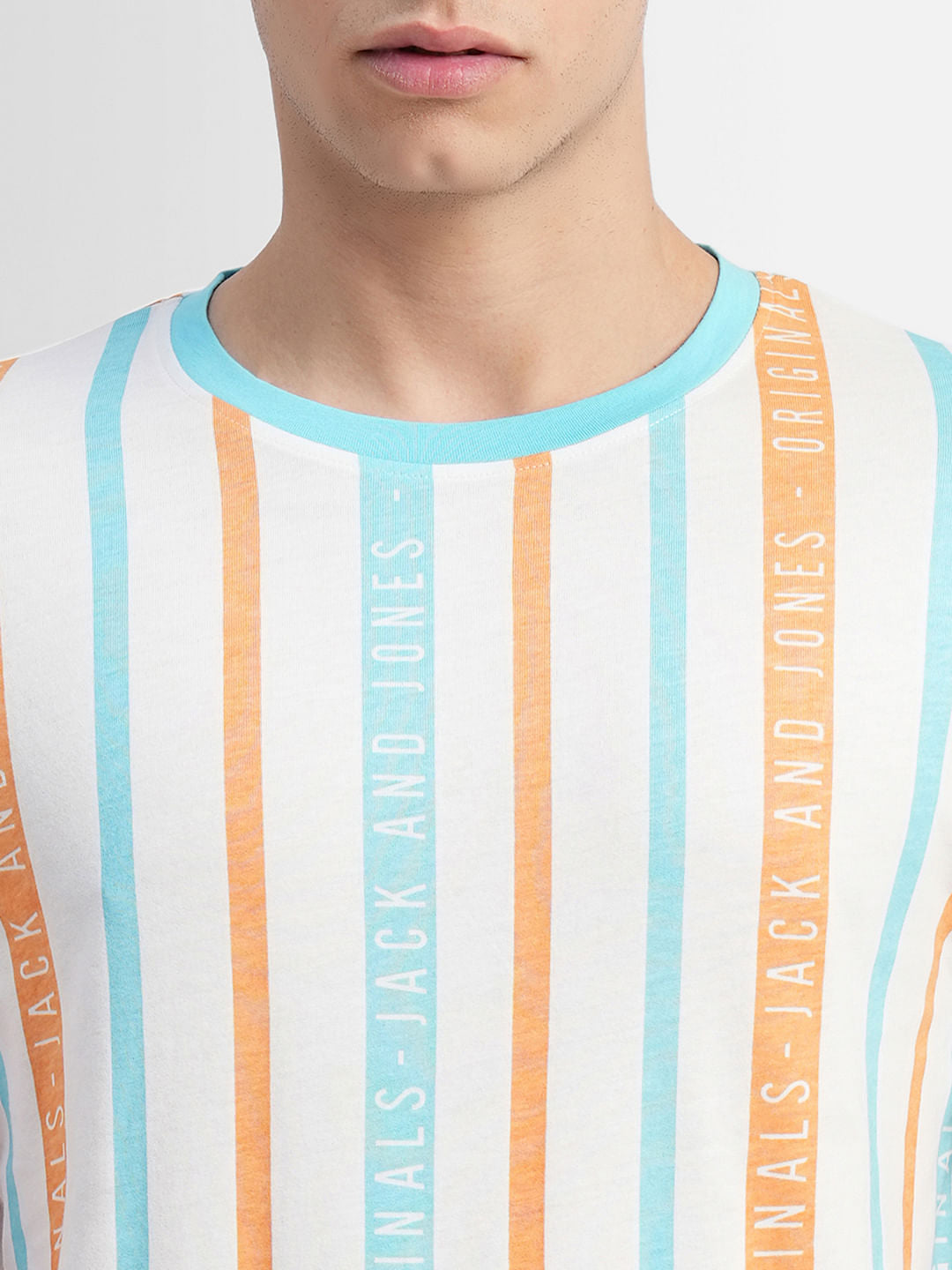 Brown Striped Crew Neck T-shirt