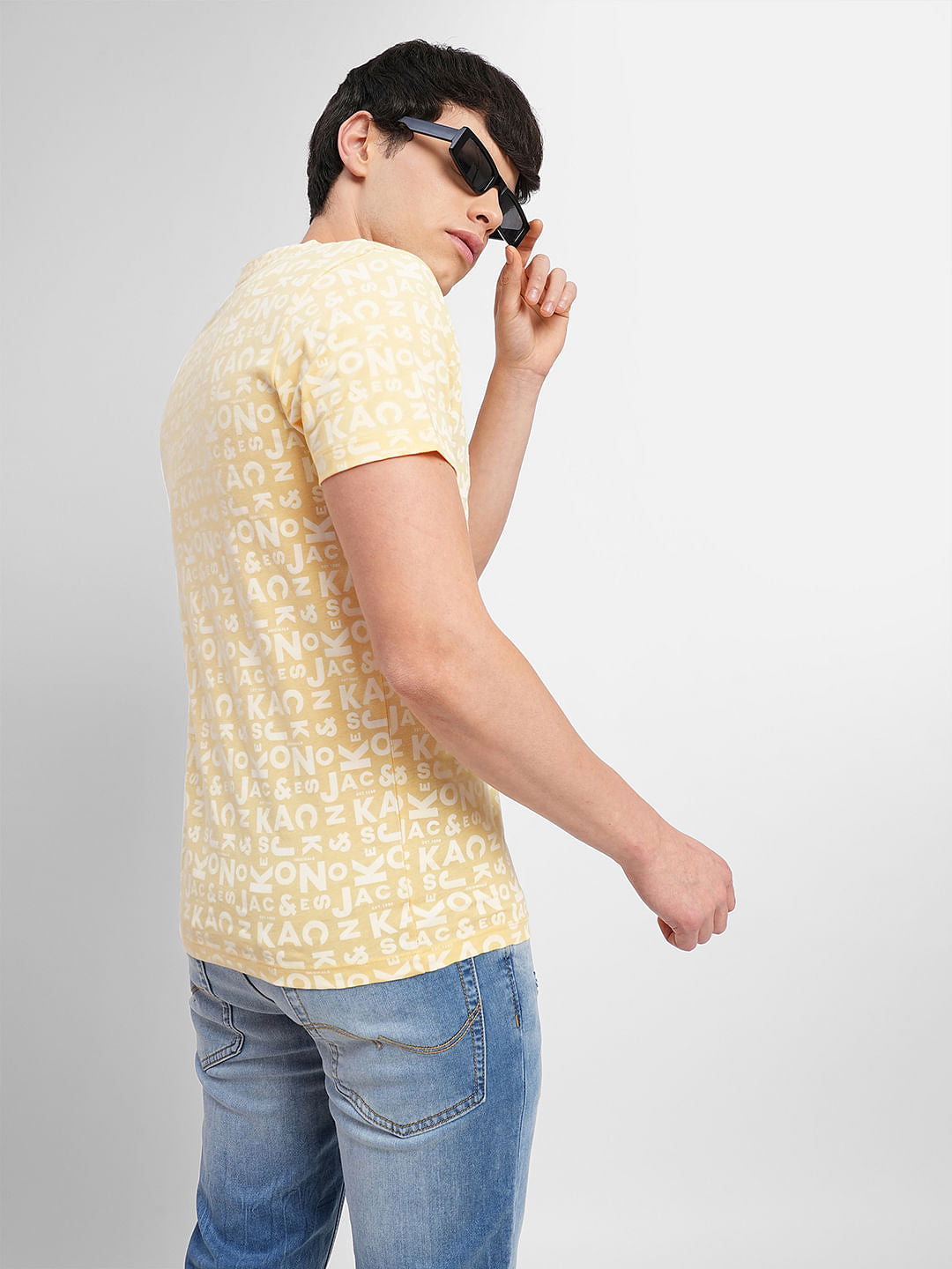 Yellow Letter Print Crew Neck T-shirt - S
