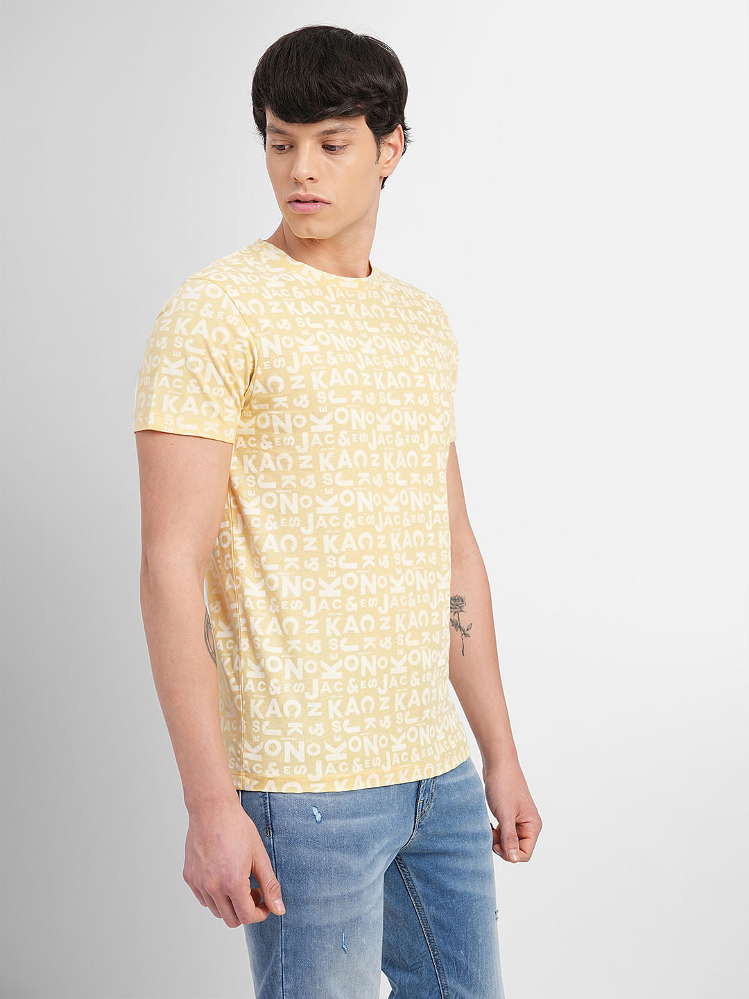 Yellow Letter Print Crew Neck T-shirt