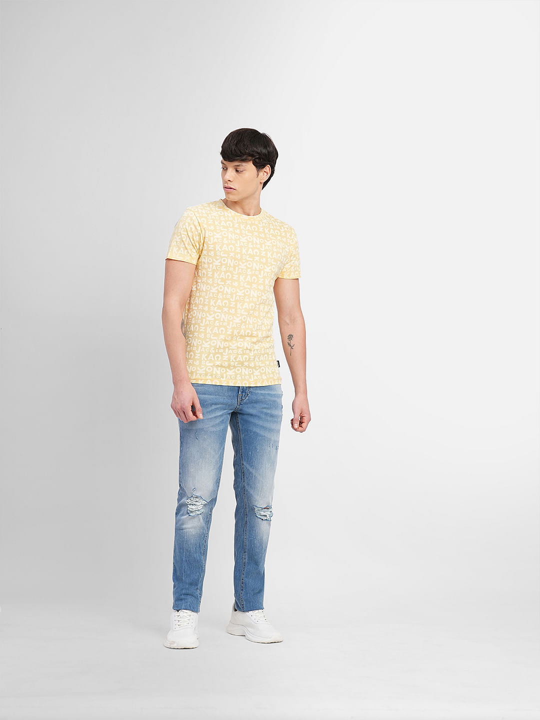 Yellow Letter Print Crew Neck T-shirt