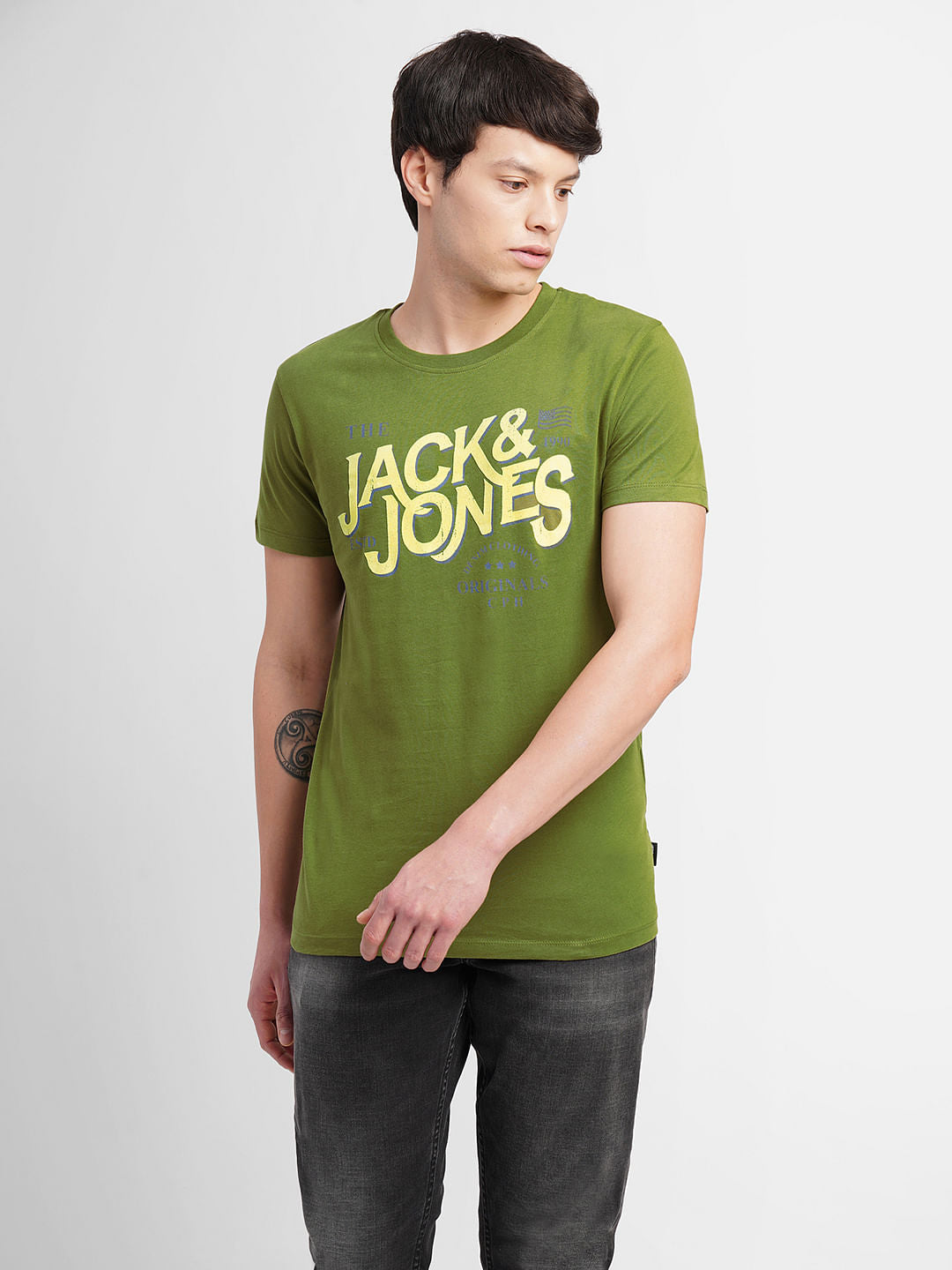 Green Logo Print Crew Neck T-shirt
