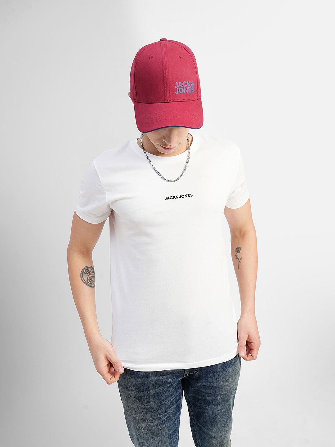 White Logo Text Print Crew Neck T-shirt - S