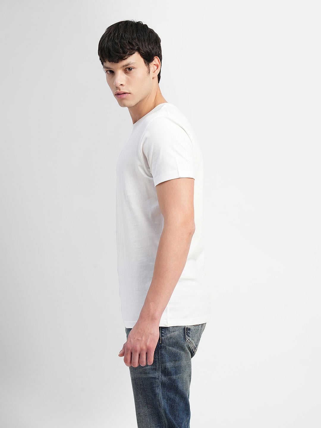 White Logo Text Print Crew Neck T-shirt