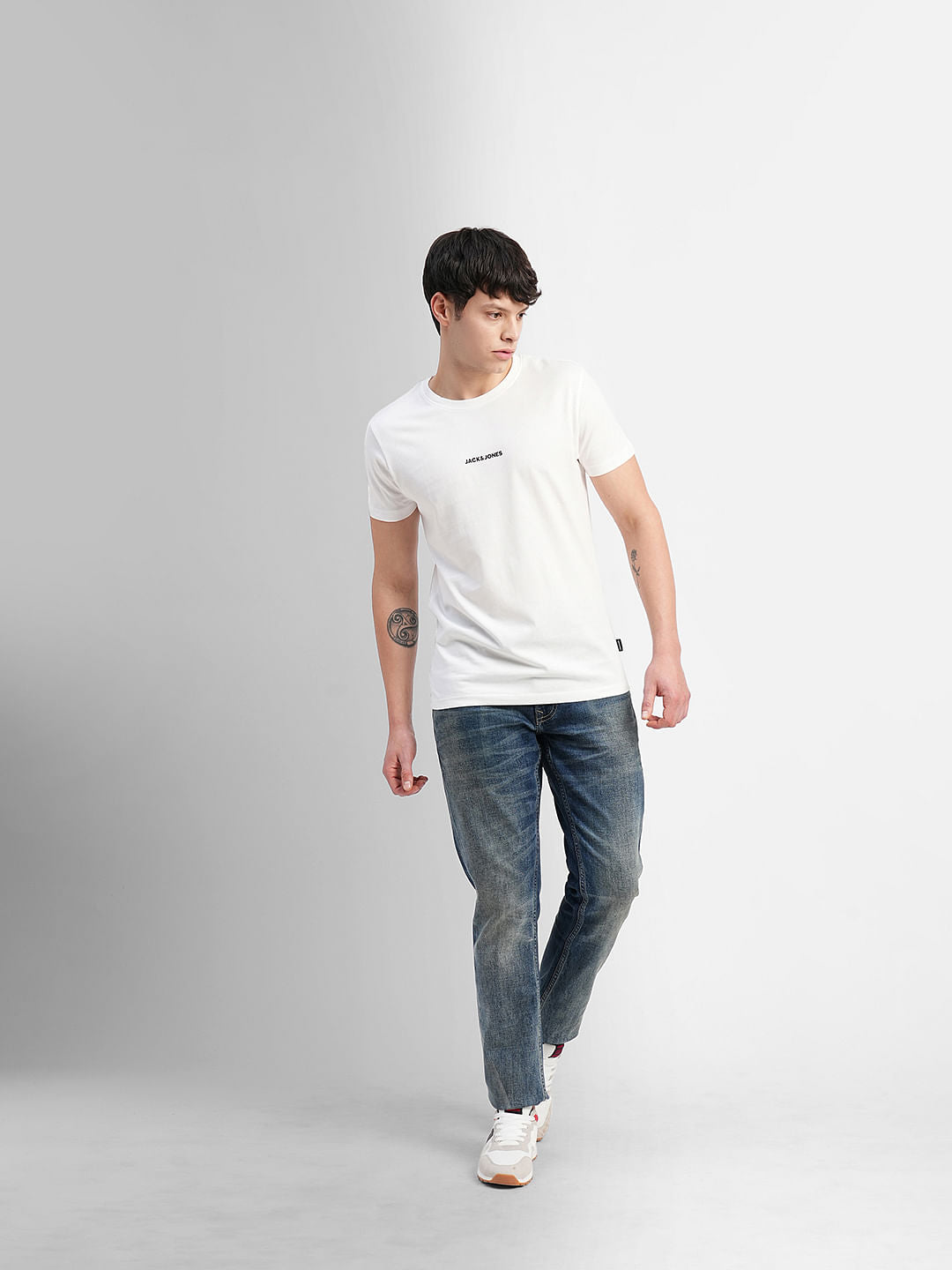 White Logo Text Print Crew Neck T-shirt