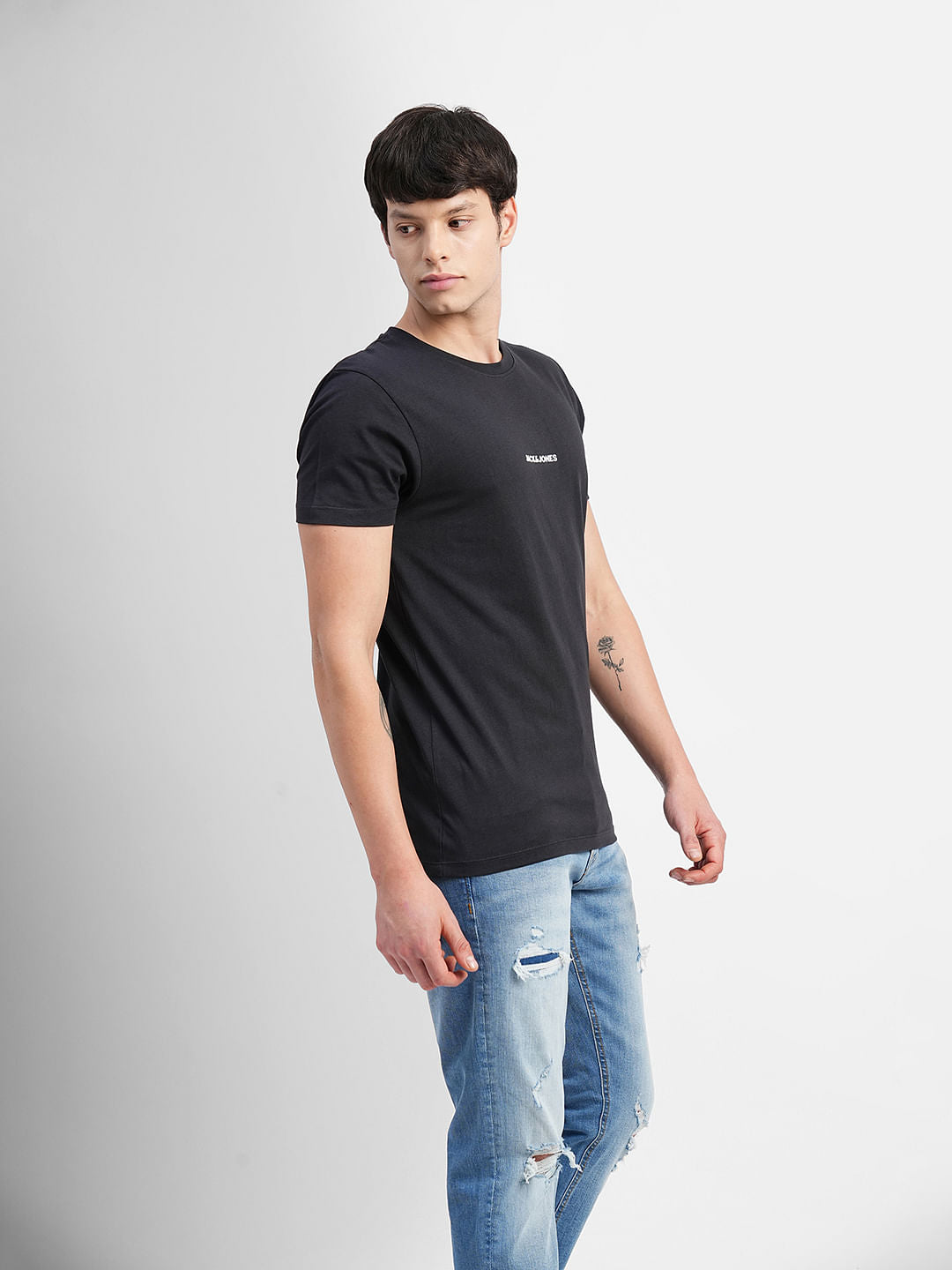 Black Logo Text Print Crew Neck T-shirt