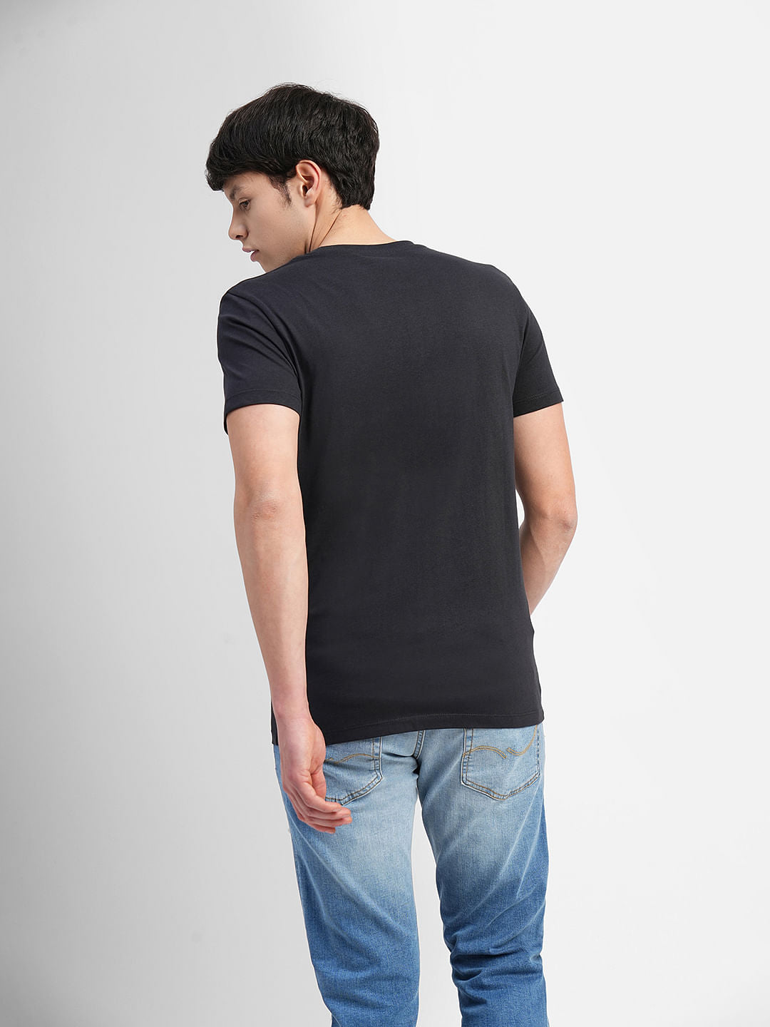 Black Logo Text Print Crew Neck T-shirt