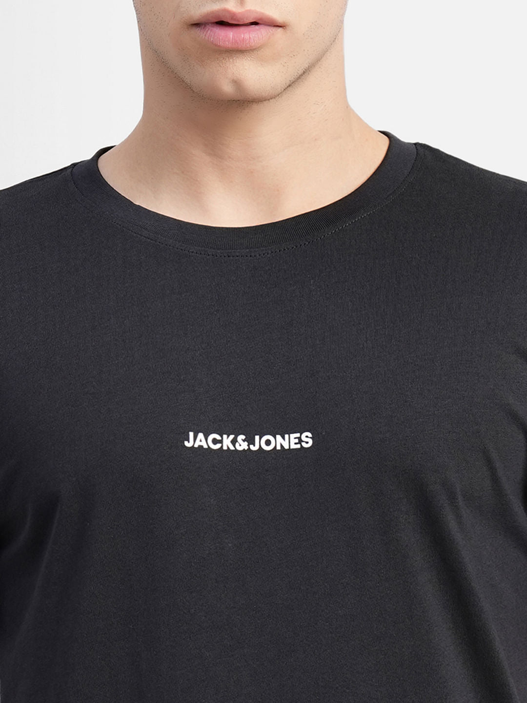 Black Logo Text Print Crew Neck T-shirt