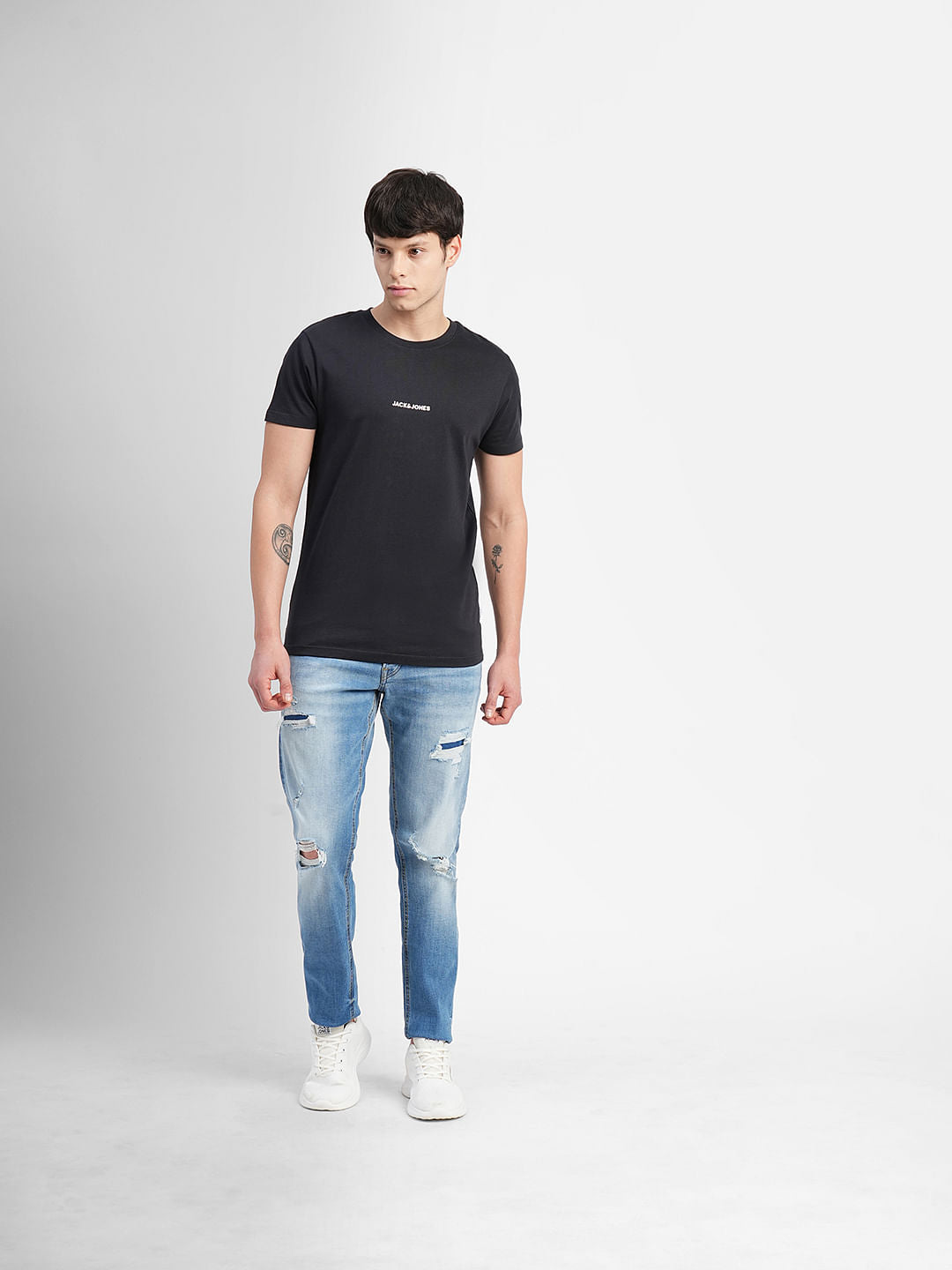 Black Logo Text Print Crew Neck T-shirt