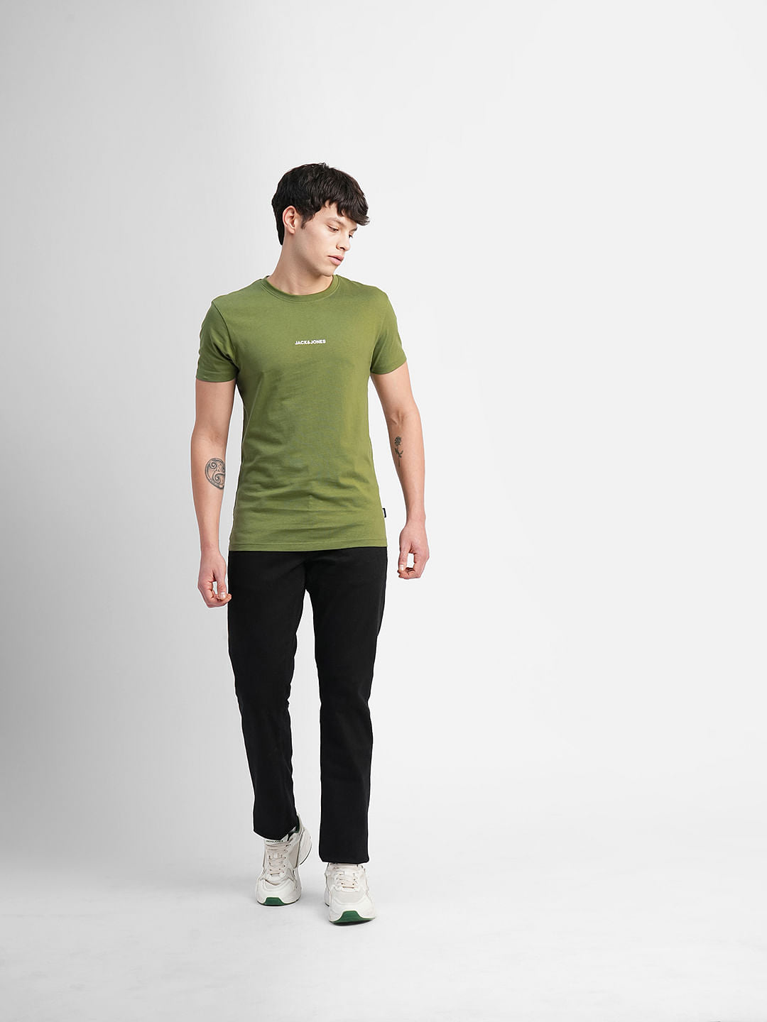 Green Logo Text Print Crew Neck T-shirt