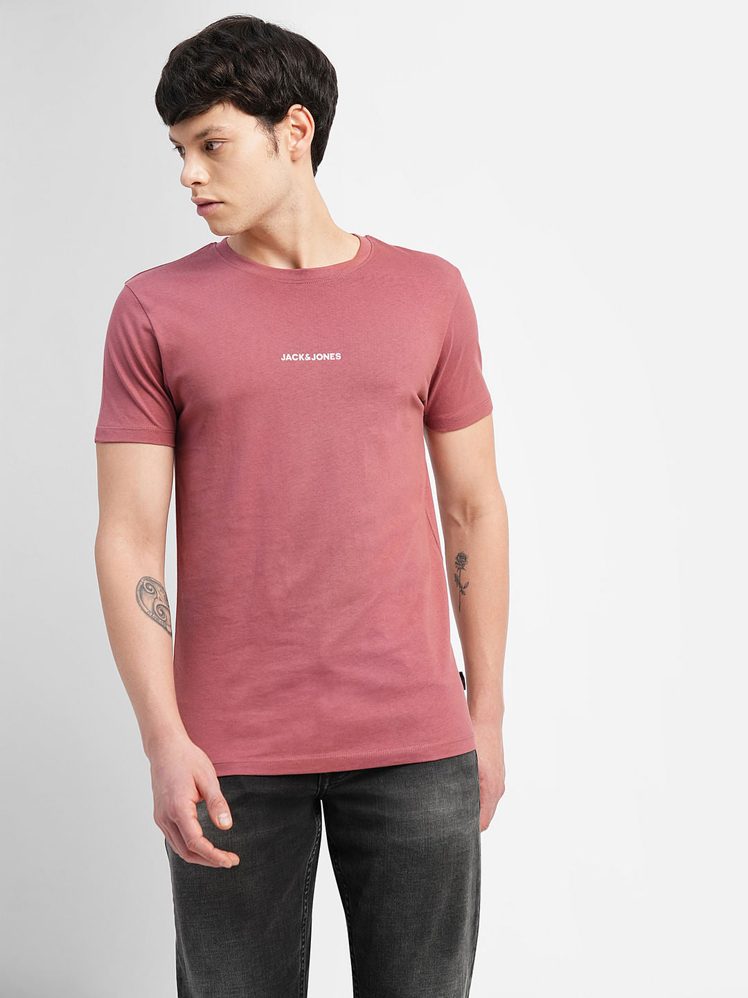 Red Logo Text Print Crew Neck T-shirt