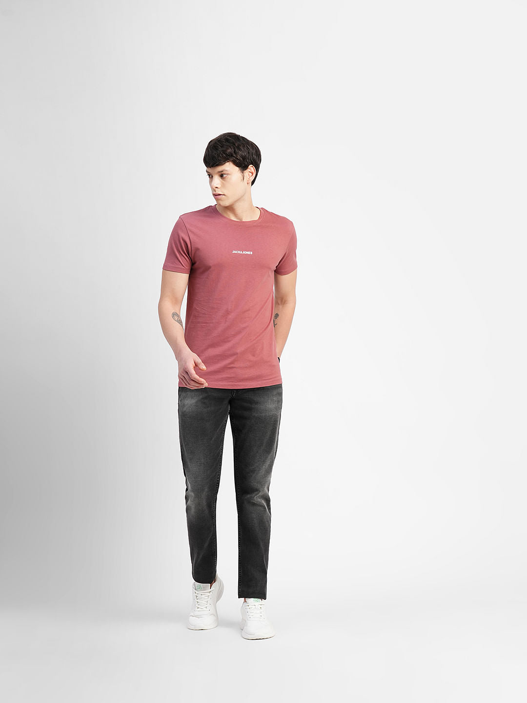 Red Logo Text Print Crew Neck T-shirt