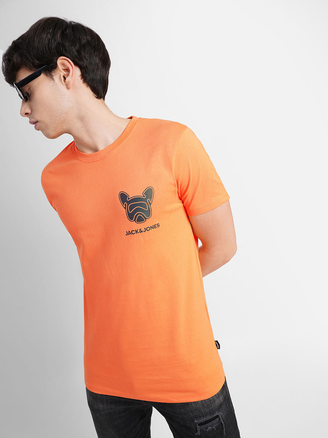 Orange Logo Print Crew Neck T-shirt - S