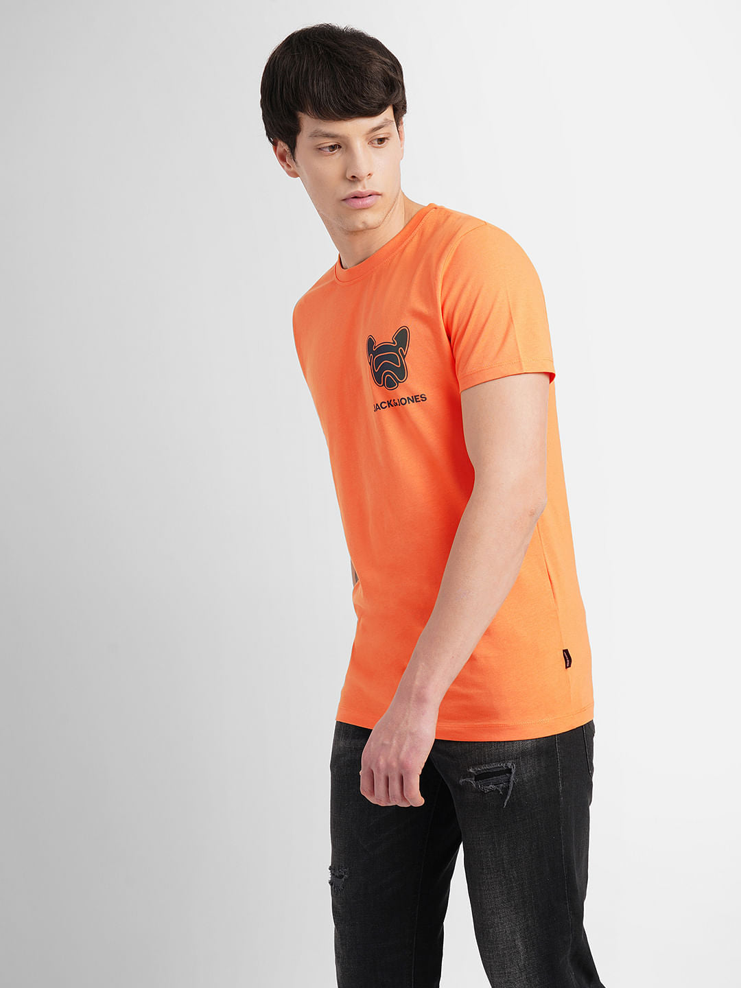 Orange Logo Print Crew Neck T-shirt
