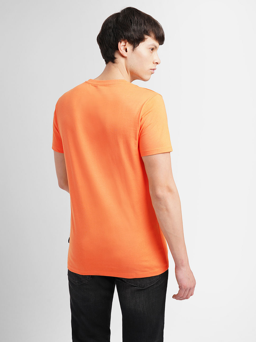 Orange Logo Print Crew Neck T-shirt