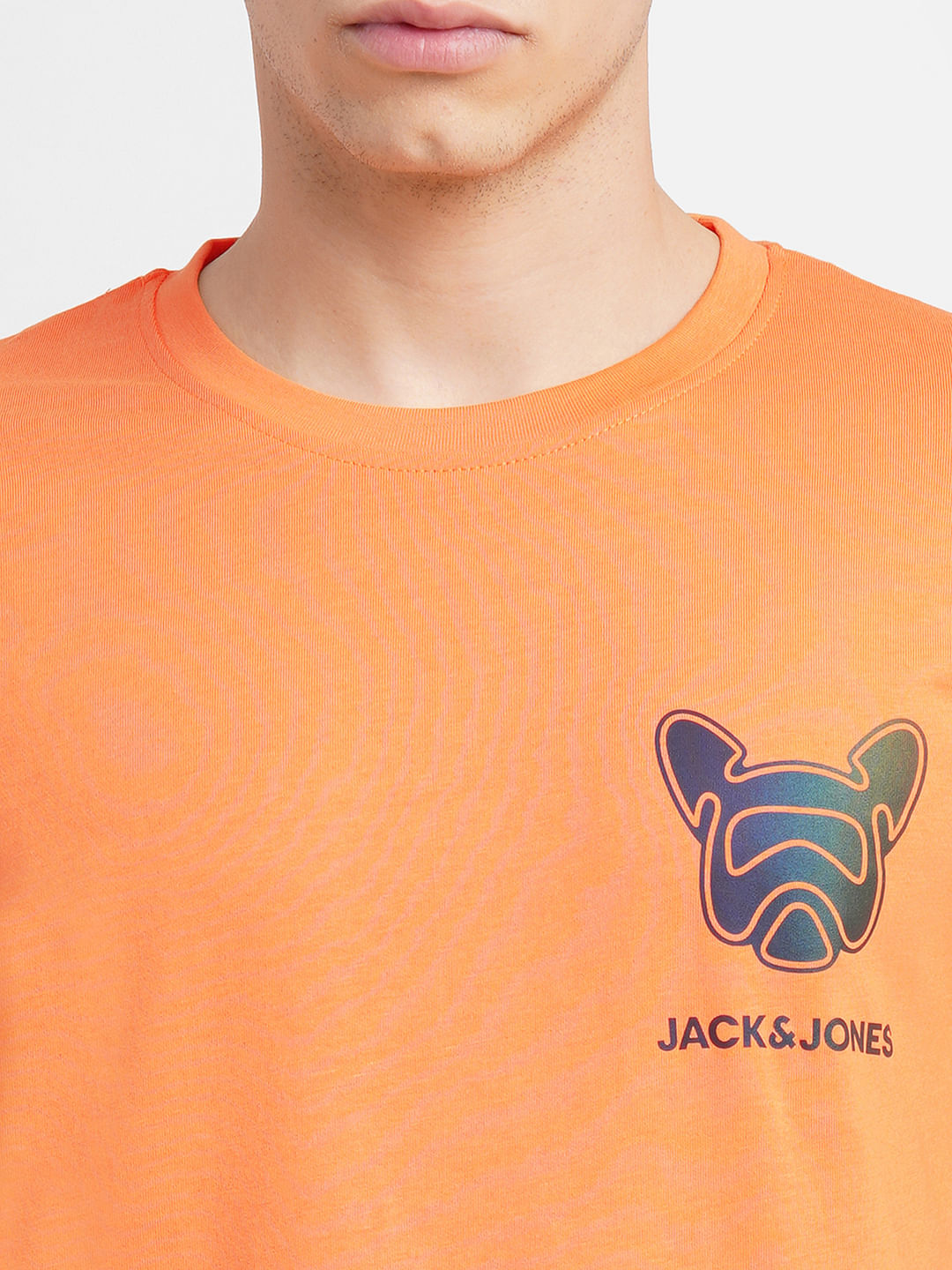 Orange Logo Print Crew Neck T-shirt