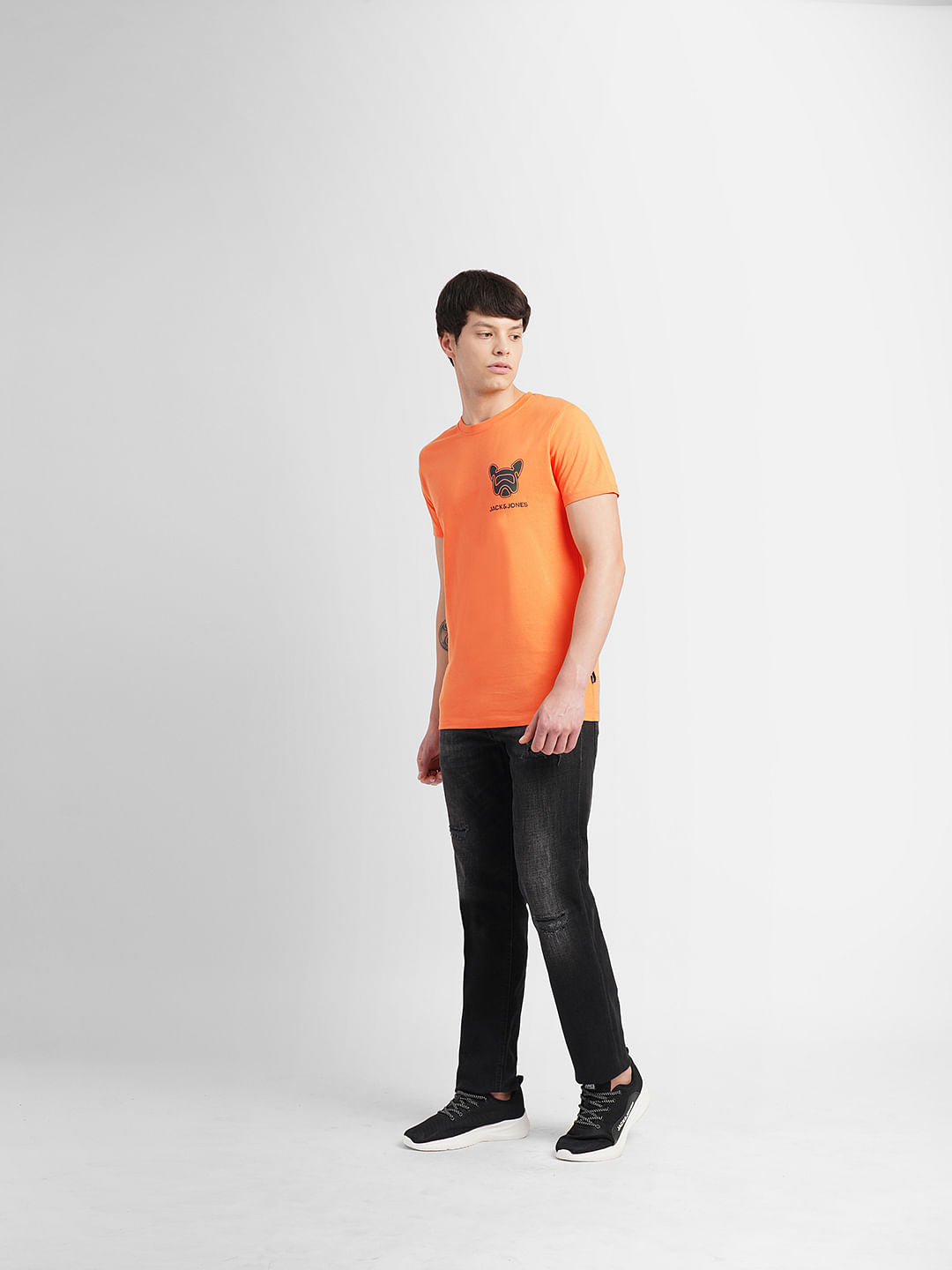 Orange Logo Print Crew Neck T-shirt