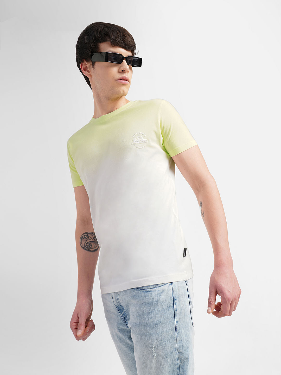 Lime Colourblocked Crew Neck T-shirt