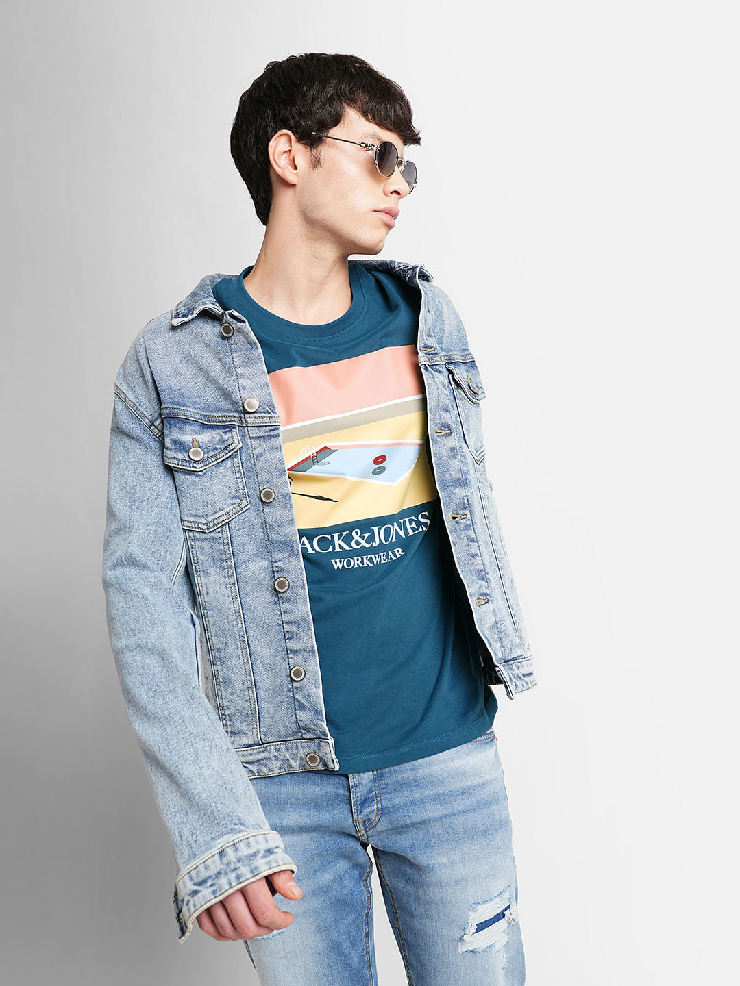 Blue Graphic Print Crew Neck T-shirt - S