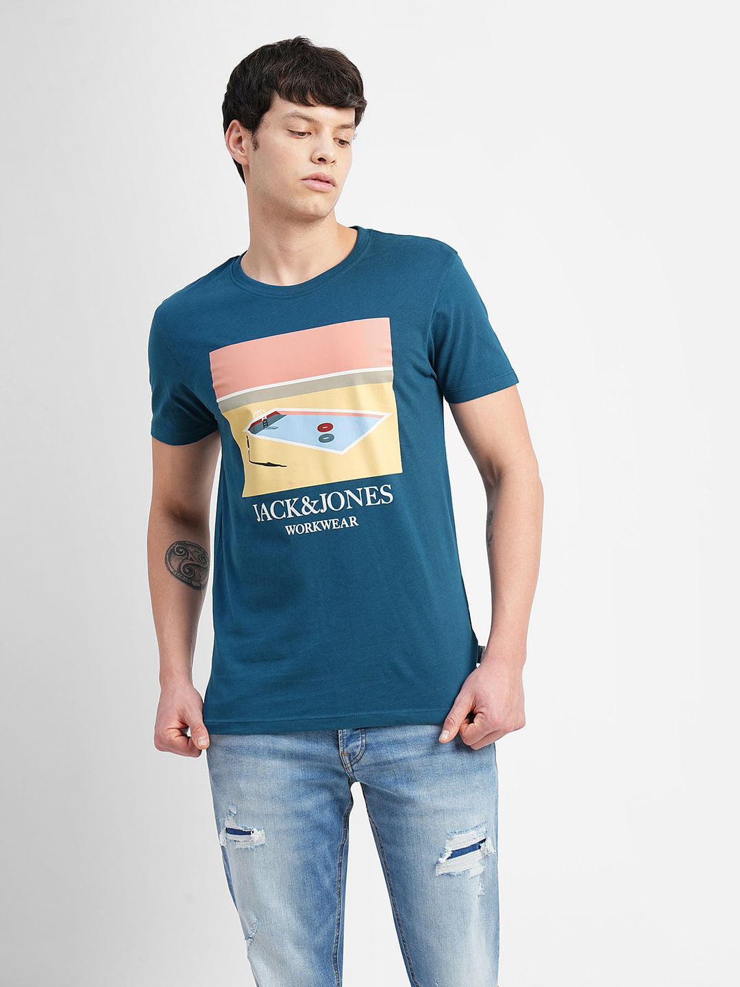 Blue Graphic Print Crew Neck T-shirt