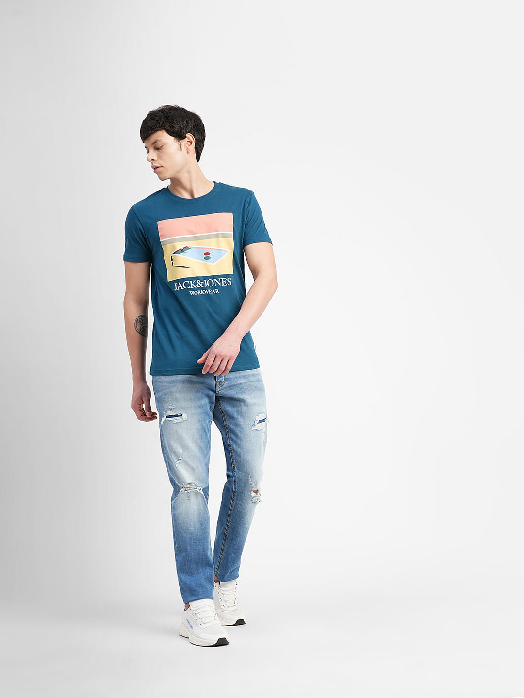 Blue Graphic Print Crew Neck T-shirt