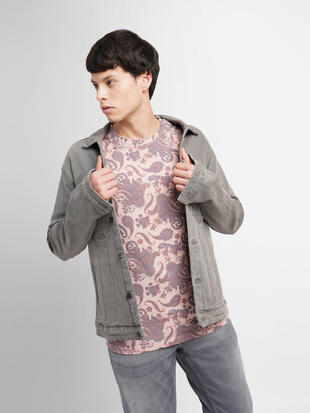 Pink Abstract Print Crew Neck T-shirt