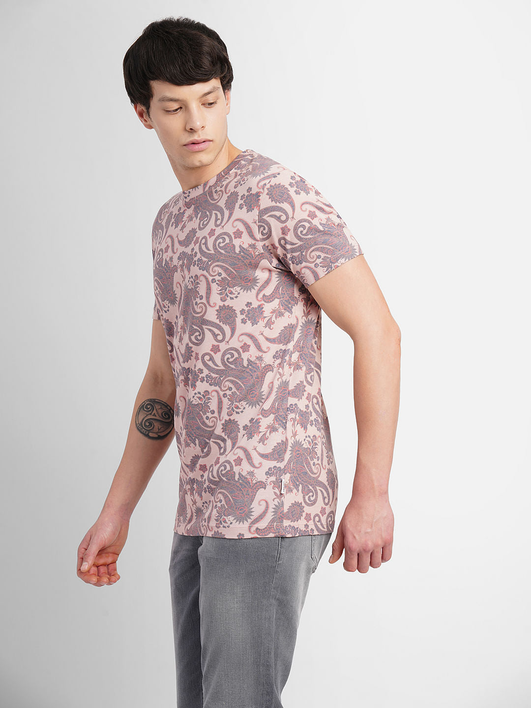 Pink Abstract Print Crew Neck T-shirt