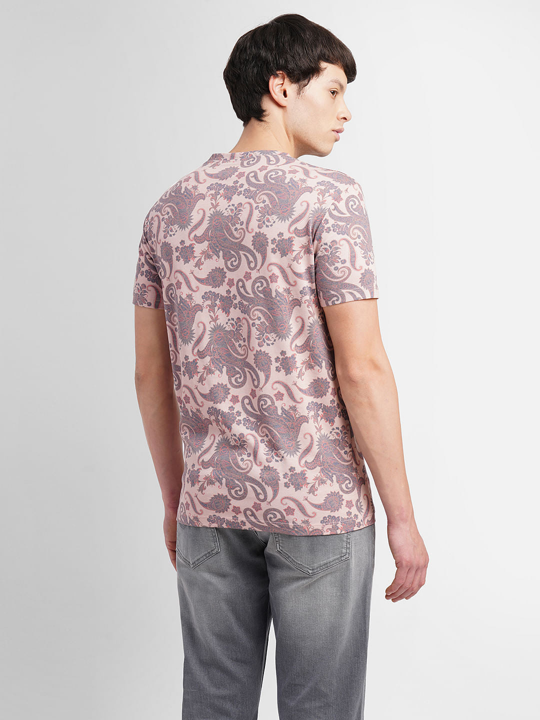 Pink Abstract Print Crew Neck T-shirt