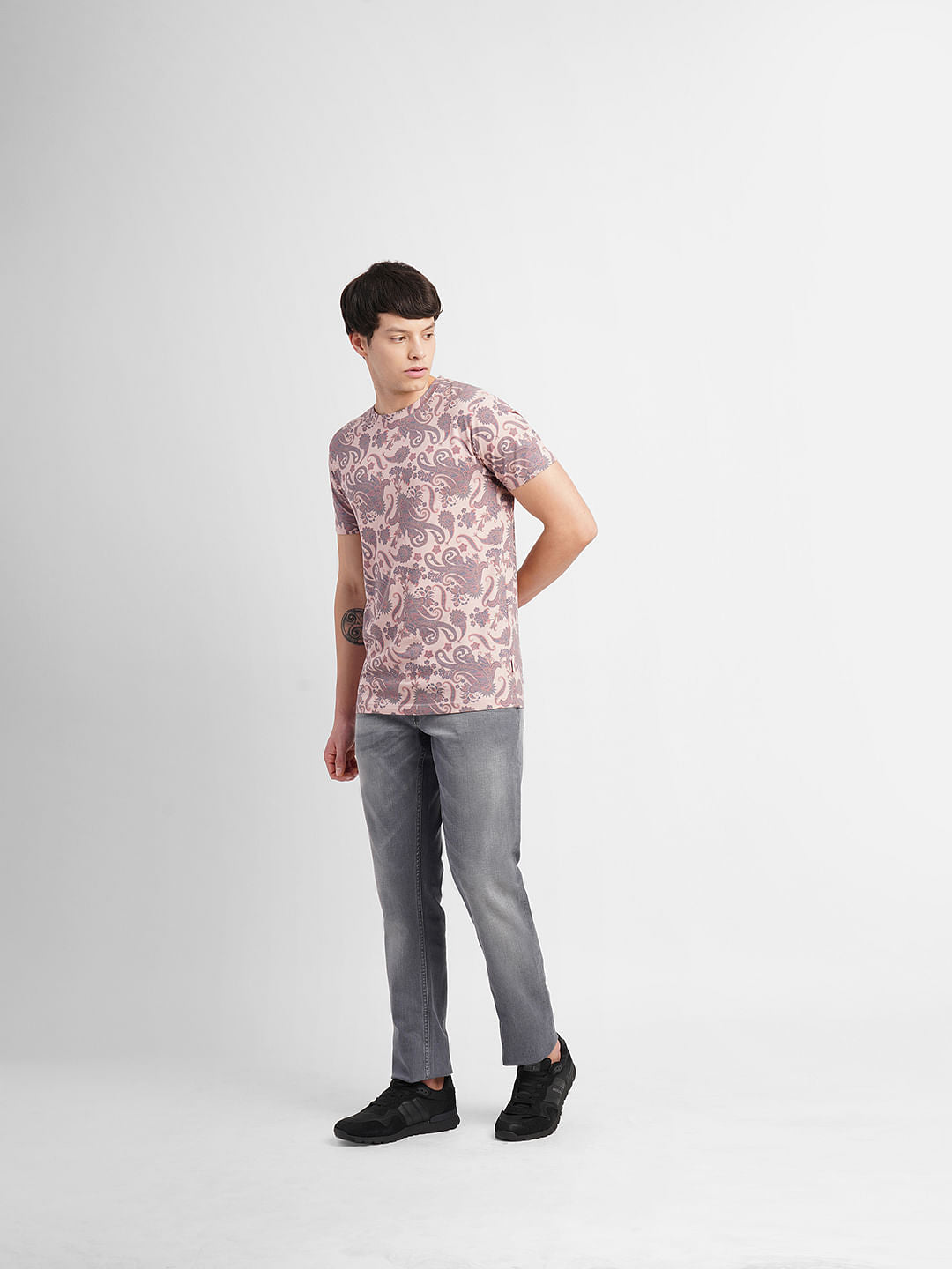 Pink Abstract Print Crew Neck T-shirt