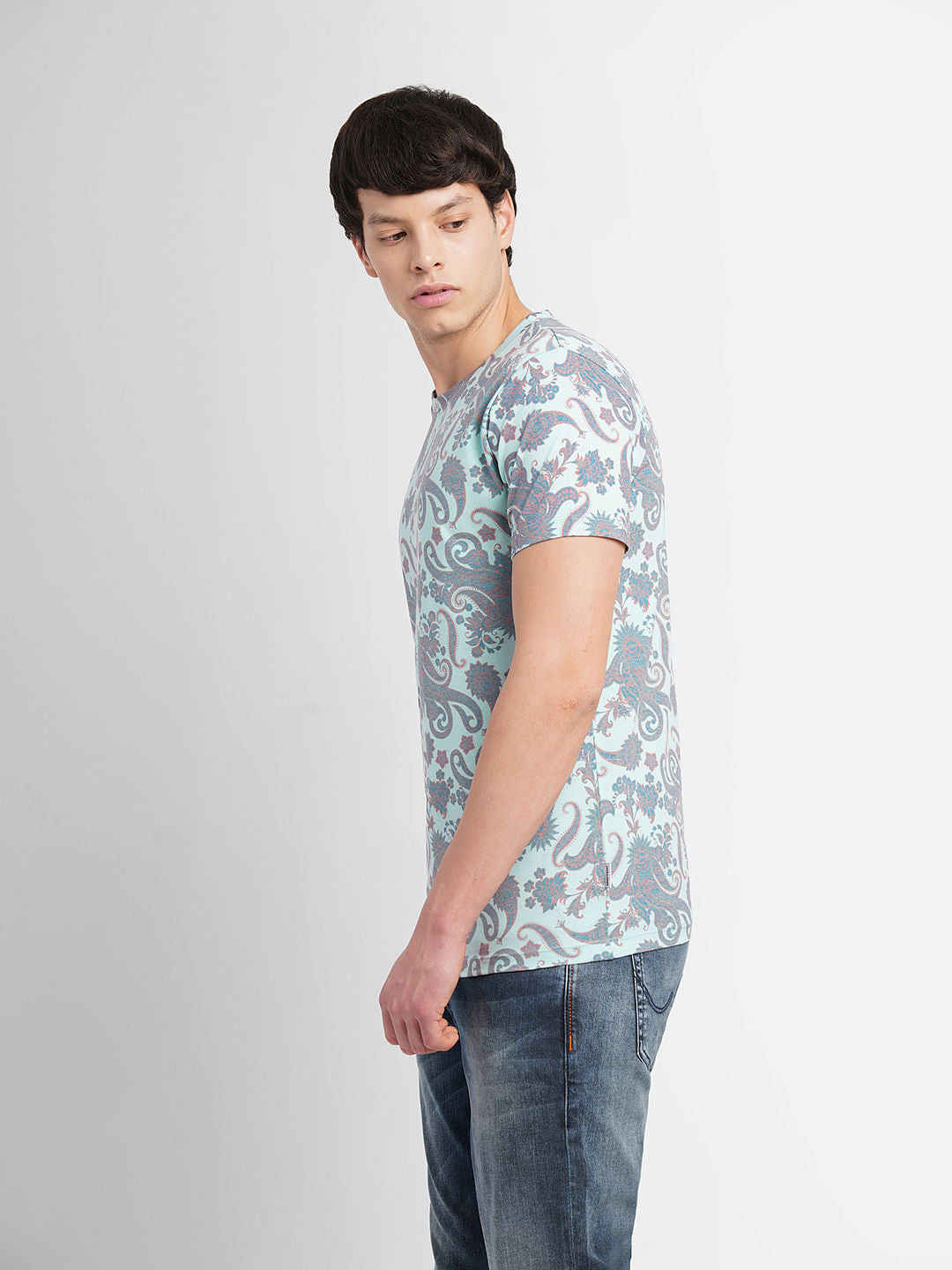 Turquoise Abstract Print Crew Neck T-shirt